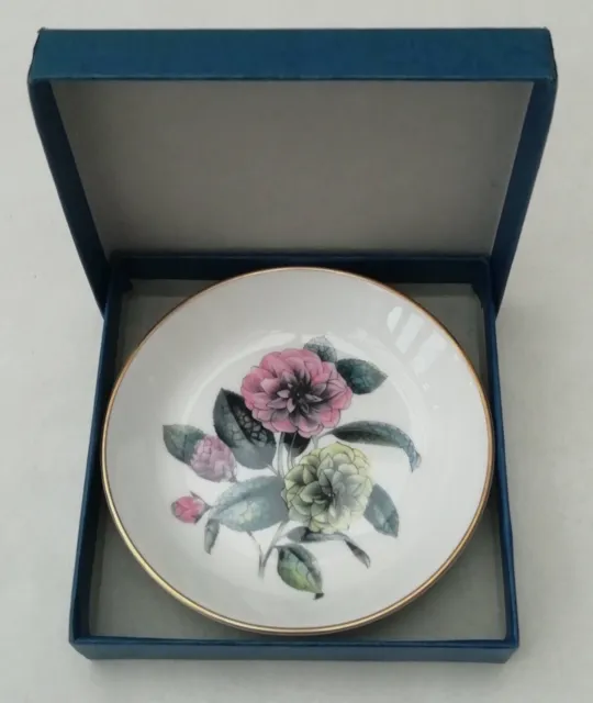 Vintage Royal Worcester Bone China Dahlias Flowers Pin Dish With Original Box