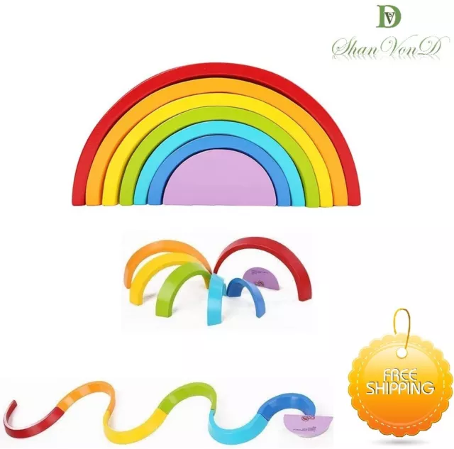 Calming Autism Sensory Toys Wooden Rainbow Stacking Nesting Puzzle Blocks Set UK