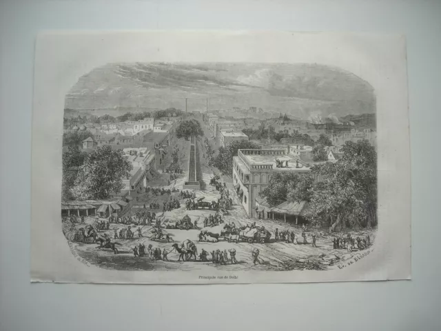 Gravure 1864. La Guerre Des Indes. Principale Rue De Delhi. Les Cipayes.