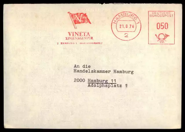 BRD FREISTEMPEL 1974 HAMBURG VINETA LINIENAGENTUR SCHIFFE SCHIFF dh76