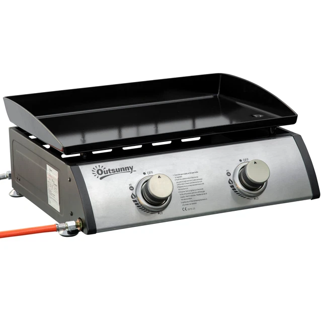 Tischgrill Gasgrill BBQ mit 2 Brennern, Tischgasgrill mit Schlauch für Picknick