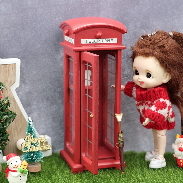 1:12 Scale Dollhouse Telephone Box Public Phone Booth Miniature Accessories