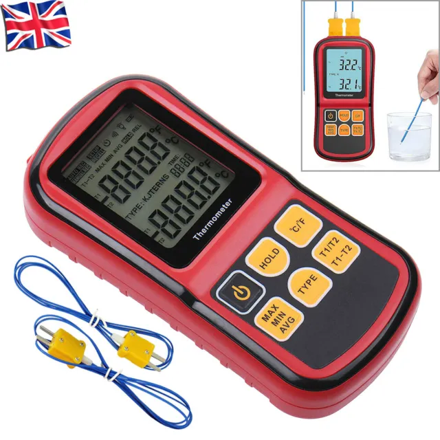 LCD Dual Two 2 K-Type Digital Channel Thermometer Thermocouple Sensor Meter Hot