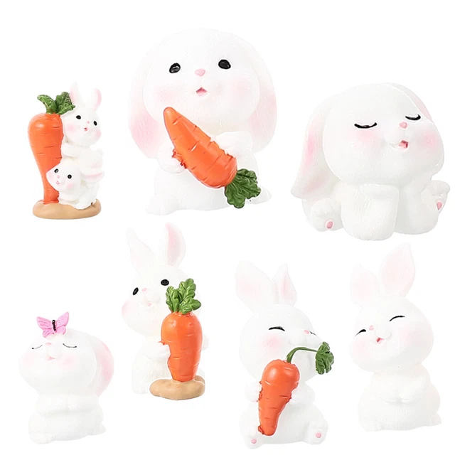 7 Pcs Small Bunny Toys Cartoon Rabbit Ornament Desktop Toys Decorate