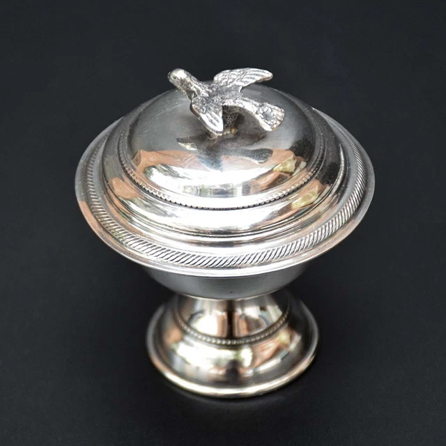 Coupelle coupe boite miniature oiseau piédouche métal argenté vintage ancien