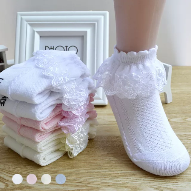 Kids Infant Girls Lace Short Ankle Socks Frilly Ruffle Princess Hosiery Socks