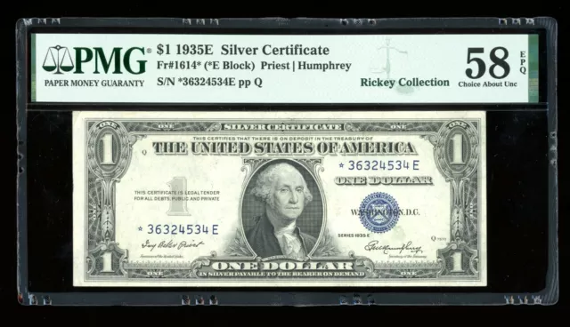 DBR 1935-E Silver STAR Fr. 1614* PMG 58 EPQ Serial *36324534E