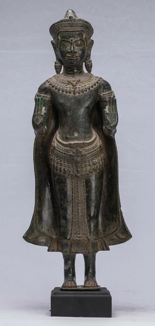 Antique Khmer Style Bronze Standing Protection Buddha Statue - 53cm/21"