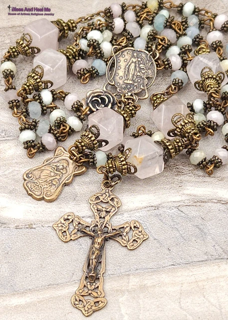 Mother Mary Miraculous Mary Morganite Vintage Bronze Ornate Rosary