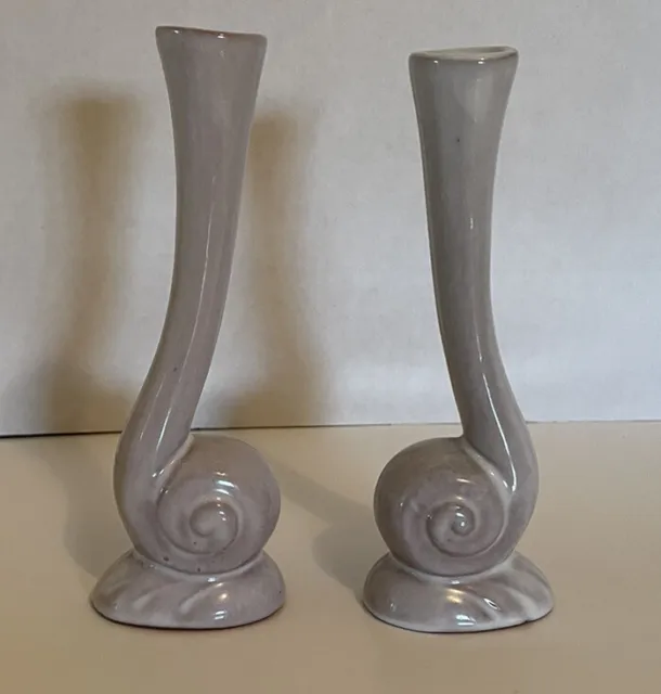 2 Vintage Mid Century Modern FRANKOMA Art Pottery Snail Vases Bud Vase MCM