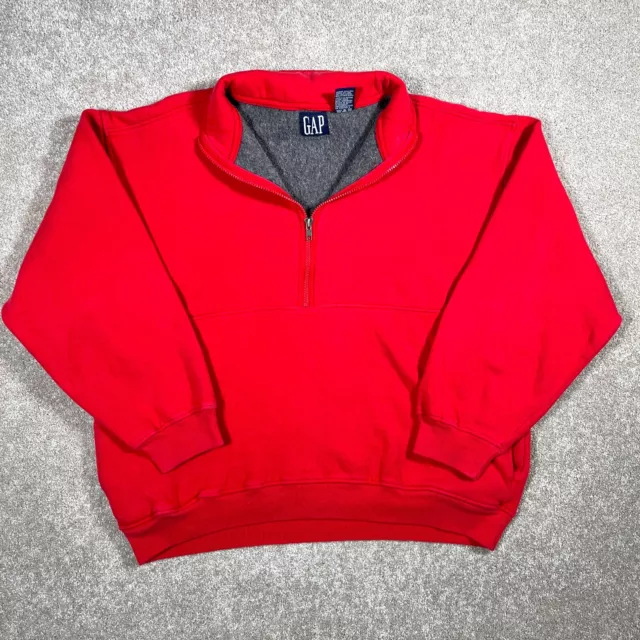 Sudadera Para Hombre Vintage GAP 1/4 Cremallera Forrada de Lanza Roja Talla Grande Rara