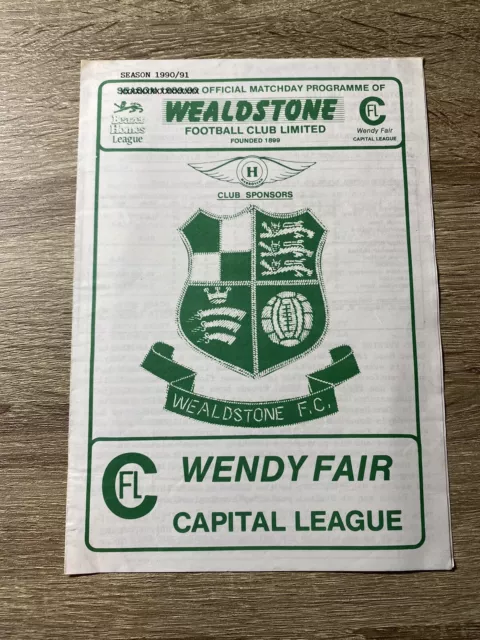 Wealdstone V Colchester United Reserves Capital League 1990-91 Programme