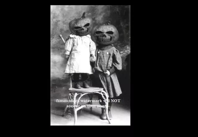 Vintage Creepy Children Halloween PHOTO Pumpkin Costume Freak Scary Kids Mask -
