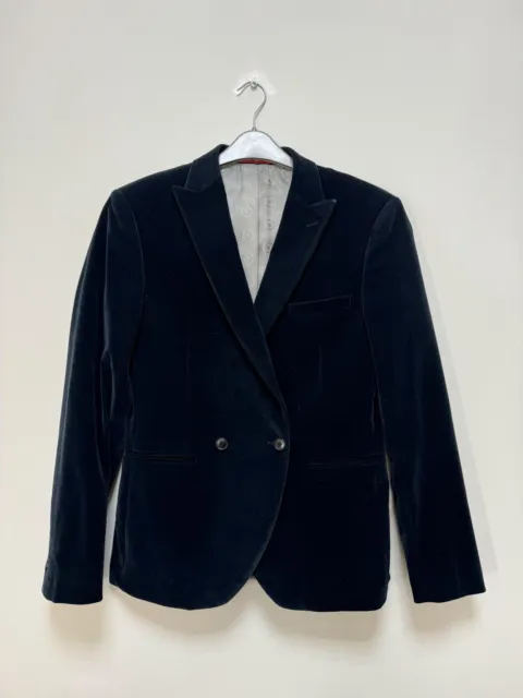 Lambretta Men's Slim Fit VELVET Navy Blue Blazer Jacket Size EU46 UK36