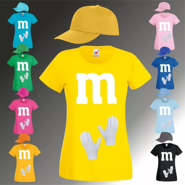 M&M Kostüm Paarkostüm Gruppenkostüm T-Shirt Cap Handschuhe für MM Fans Karneval