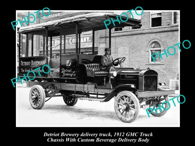 OLD POSTCARD SIZE PHOTO OF DETRIOT BREWING Co DELIVERY TRUCK 1912 GMC TRUCK