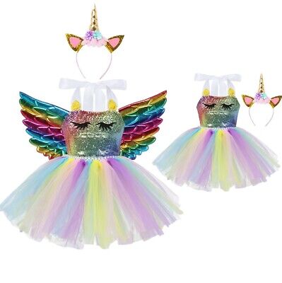 Kids Girls Toddler Cartoon Tutu Dress Rainbow Party Cosplay Halloween Costume