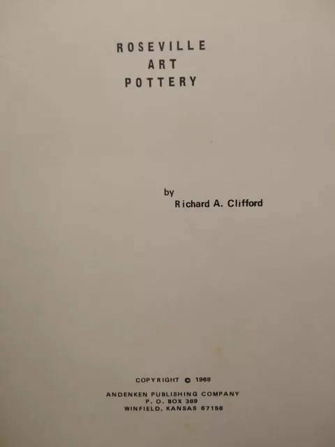 Roseville Art Pottery by Richard Clifford - 1968 - Illustrated Paperback Guide 3