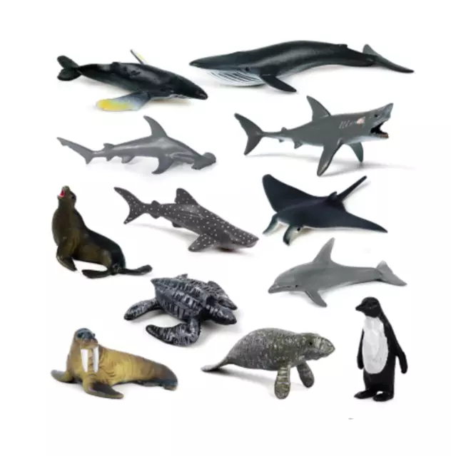12pcs/set Ocean Aquarium Dolphin Shark PVC Toy Sea Animals Figure Doll Kids Gift