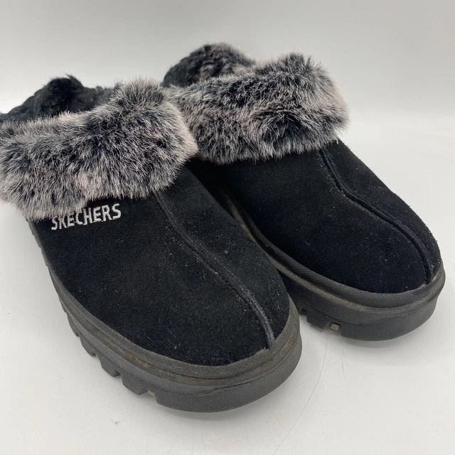 VTG Skechers Y2K Jammers Suede Fur Platform Chunky Clogs Mule Slippers Womens 6