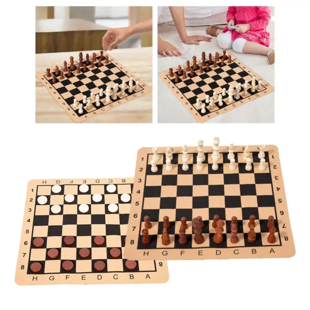 Jeu d'échecs et de dames, pièces d'échecs en bois avec fond en feutre pour 2