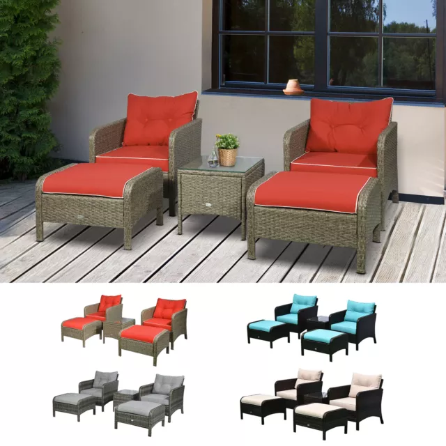 5pc Outdoor Patio Furniture Set Rattan Wicker Conversation Sofa w/ Ottoman