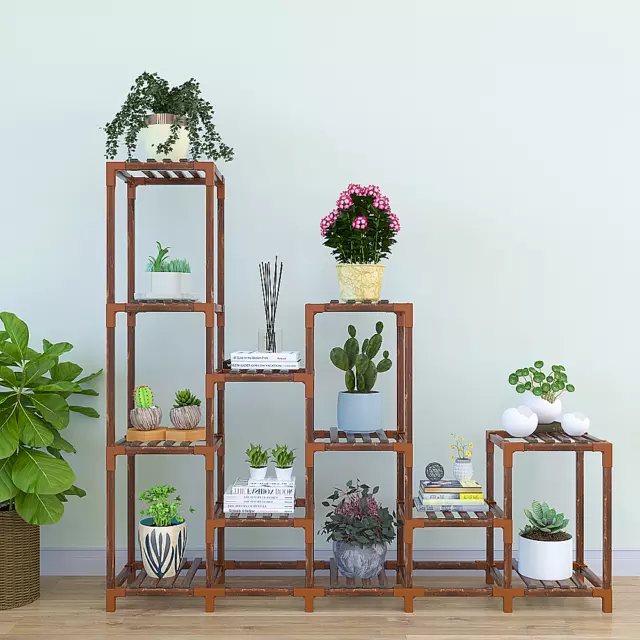 Indoor Outdoor Garden Plant Stand Planter Flower Pot Shelf Wooden Shelving