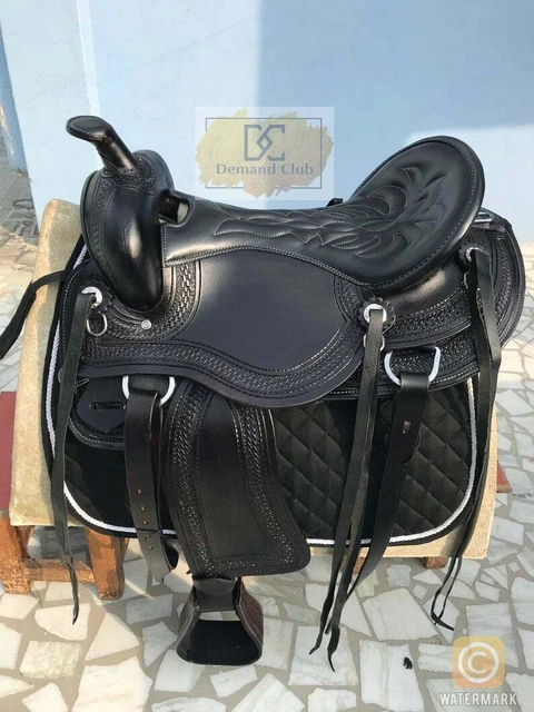 Sella Roper Ranch in pelle western marrone ruvida intagliata a mano