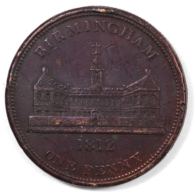 1812 Great Britain Birmingham Workhouse Large Copper Penny Token 1812 Great Britain Birmingham Workhouse Large Copper Penny Token