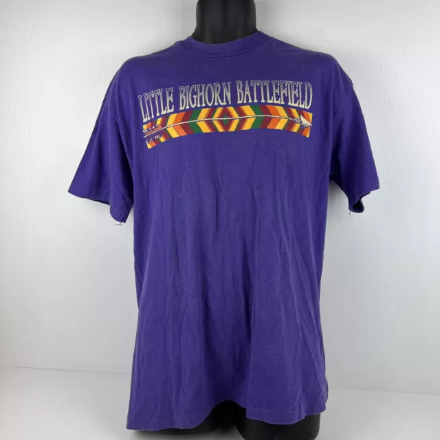 Vintage Hanes USA Made Little Bighorn Battlefield Graphic T-Shirt Mens L