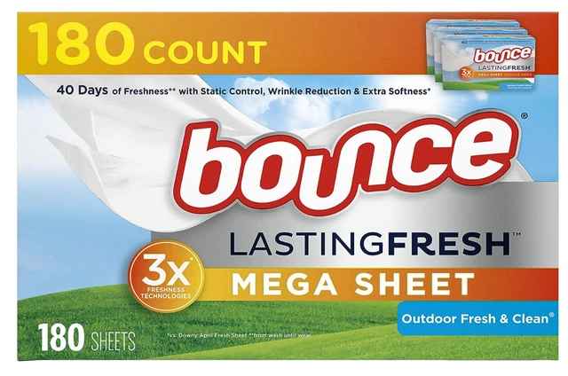 Bounce Fresh Mega Fabric Softener Dryer Sheets, Outdoor Fresh & Clean 180 Count