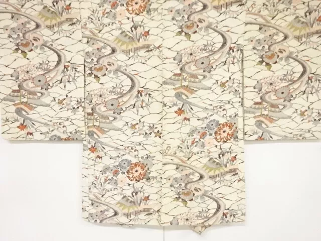 19853# Japanese Kimono / Antique Haori / Kinsai / Stream & Flower