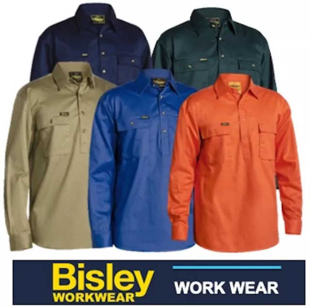 Bisley Workwear -  Cotton Drill Closed Front Long Sleeve Shirt - Bsc6433