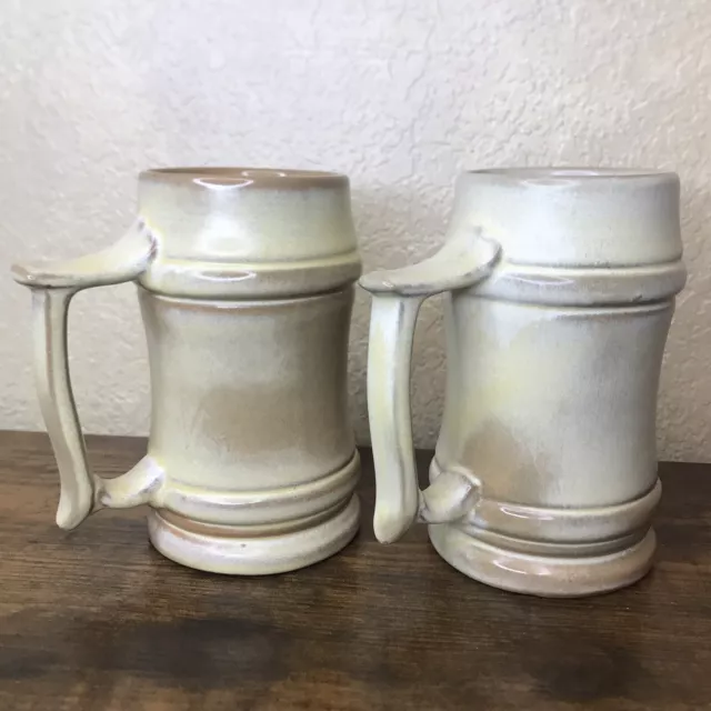 Vintage Frankoma M2 Gold Ale Stein Mid-Century Sapulpa Oklahoma Set Of 2 Mugs