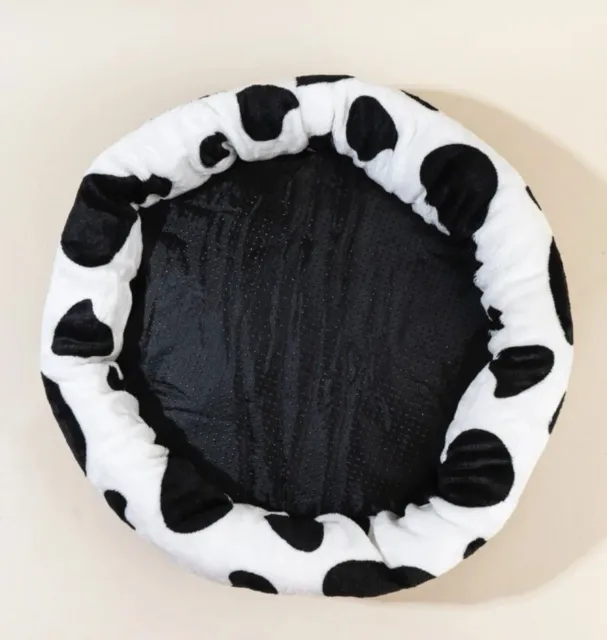 Dog Bed Cow Print Round cat NEW Fluffy thick Donut Washable Black White 20 In 2