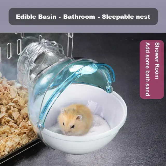 Adorable jaula de inodoro para baño de ratón hámster baño animal baño caja de arena (azul)
