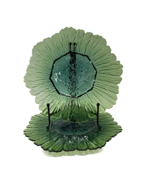 Vintage Tapio Wirkkala Green Flower Sunflower Art Glass Serving Bowl Plate Lot 2
