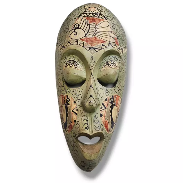 Vintage Wood Long Lomboc Mask Green Indonesia Late 20th Century
