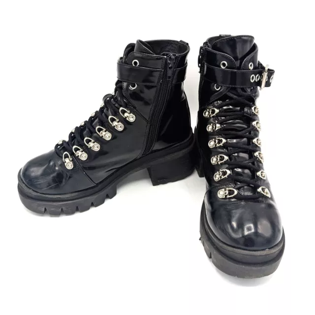 JEFFREY CAMPBELL CZECH Combat Boots 7 Black Patent Leather Moto ...