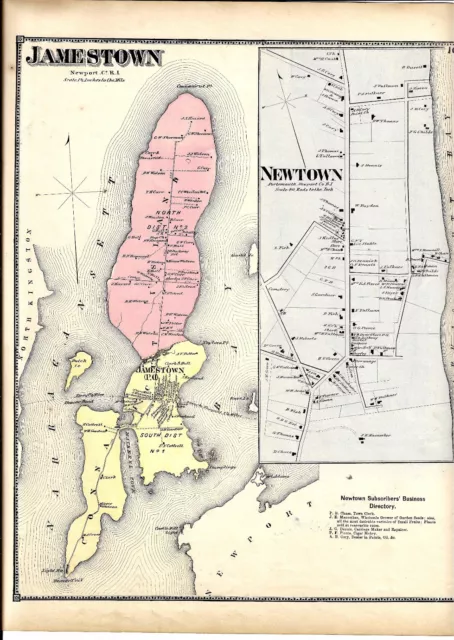 1870 Jamestown, Ri. Map That Has Been Removed From The Beer's 1870 Atlas