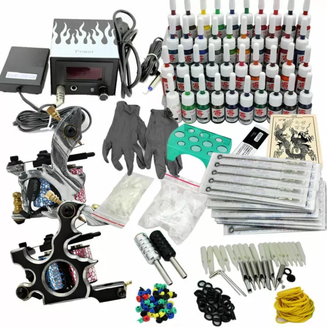 Kit tatuaggio completo set 2 macchina tatuaggi 40 colori valigia 50 aghi