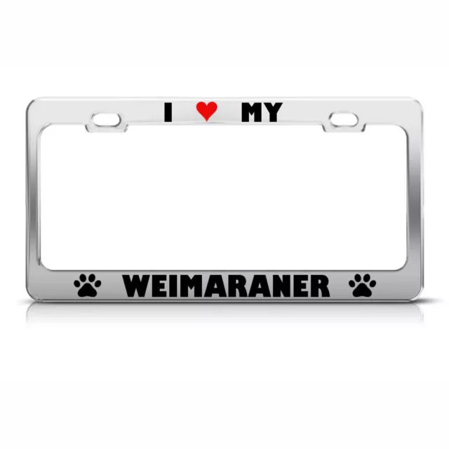 Weimaraner Paw Love Heart Pet Dog Steel Metal License Plate Frame