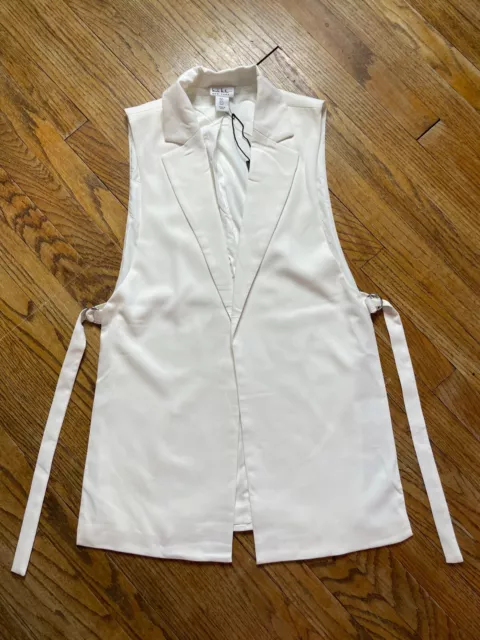NWT Nicole Miller New York Off-White Open Front Cutout Side Long Buckle Vest 4