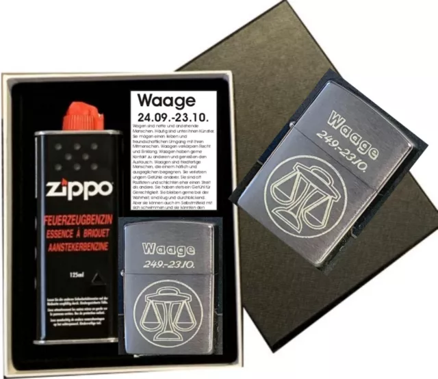 Zippo Balance Signe Du Zodiaque + Demande Gravure + avec ou Sans Set Cadeau