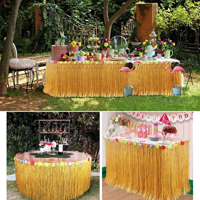 Straw Color Grass Table Skirt Hawaiian Tiki Tropical Theme Party Supplies Decor$