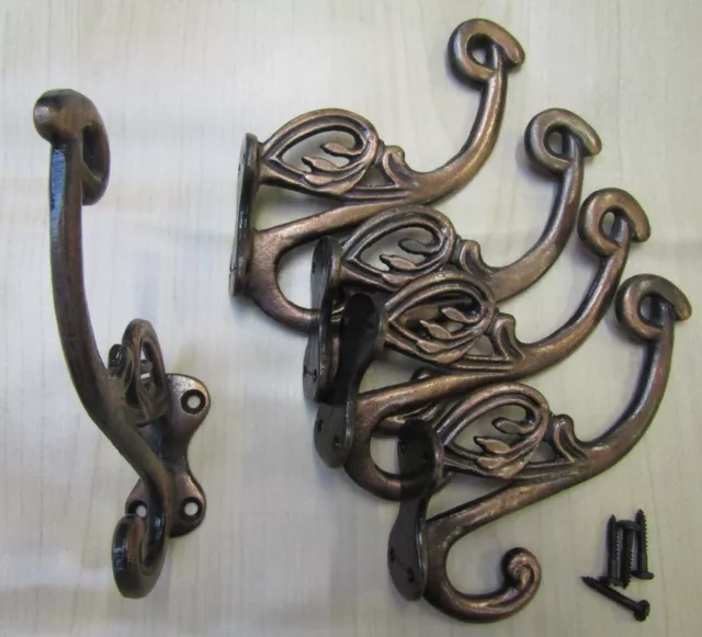 PACK OF 5 SWAN P ANTIQUE BRASS  vintage rustic old victorian hat and coat hooks