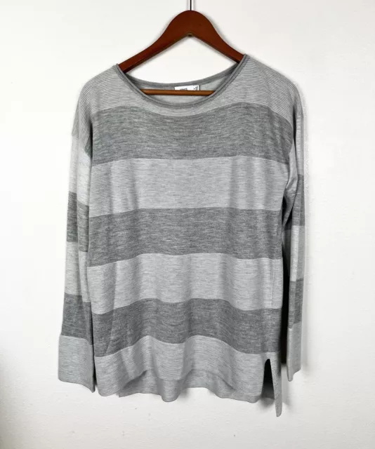 Vince Women’s Sz Medium Gray Striped Cashmere Blend Long Sleeve Sweater Top