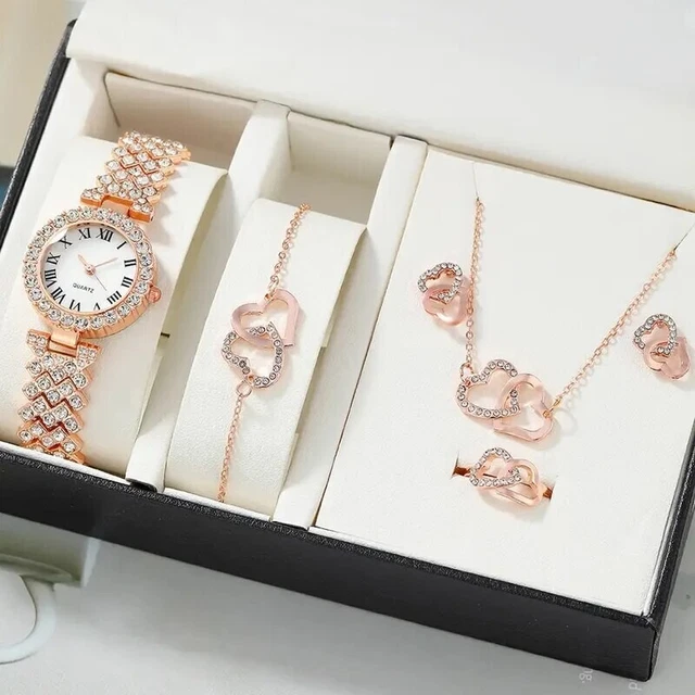 Ensemble Montre Et Bracelet Femme Doré 6 Pièces - Mouvement Quartz - Style Luxe