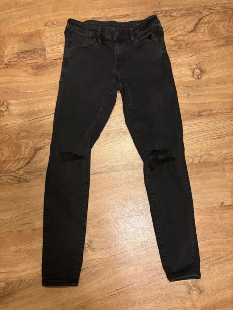 American Eagle Outfitters Skinny Jeans Women's Size 4 Black Mid Rise Distressed