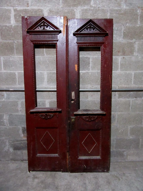 ~ Antique Carved Oak Double Entrance French Doors ~ 46.25 X 82.75 ~ Salvage